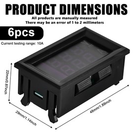 Pack of 6 0.28 Inch LED Digital Voltmeter Ammeter: DC 0-100V 10A Volt Ampere Meter, Multimeter Red and Blue Detector LED Double Colour Display, Voltage Amp Module Current Meter Panel Tester