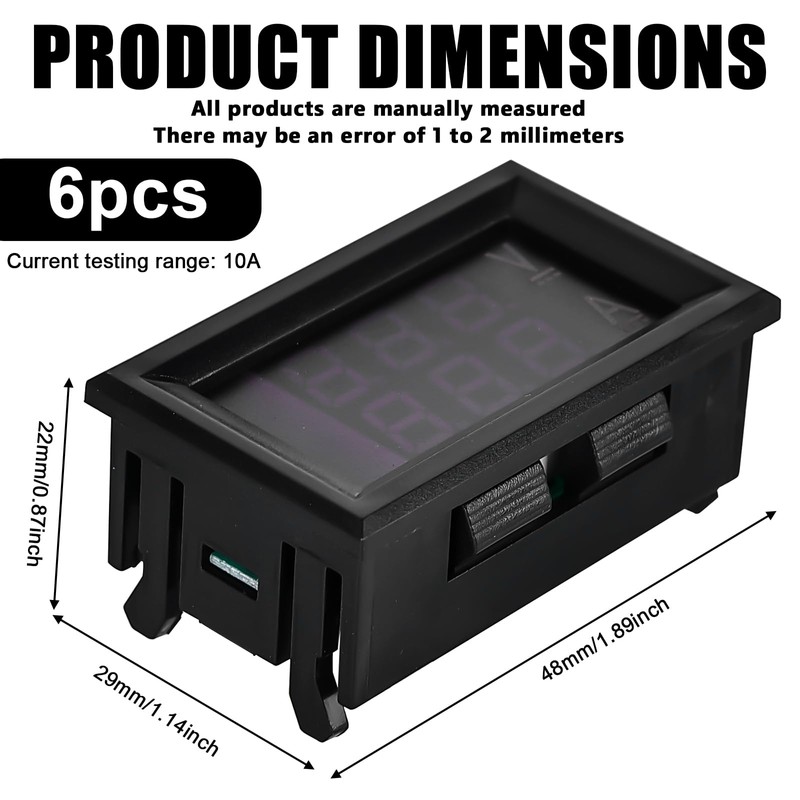 Pack of 6 0.28 Inch LED Digital Voltmeter Ammeter: DC