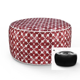 FBTS Prime Inflatable Footstool Ottoman Red Geometry Round 21x9 Inch Patio Foot Stools and Ottomans Portable Footrest