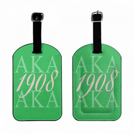 Zoczos Aka 1908 Luggage Tags Pink Green Simple Creative Lettering As Known As Abbreviation Privacy Cover ID Label with Strap and Address Card for Travel Bag Suitcase, 1 Pack