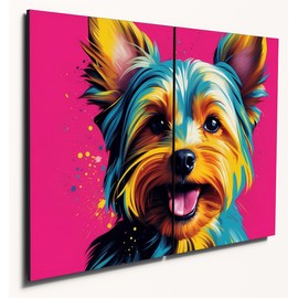 The Plum Penguin Yorkshire Terrier Pop Art Wall Decor - Twin A4 6mm MDF Wood Prints - Colourful Home Artwork Canvas Alternative 40 x 30cm