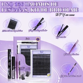 Kit de Extensiones De Pestañas Kit B&Q 156pcs B19 Bq Lash Clásicas Y Gruesas Pestañas Tupidas 8-18mm Negro