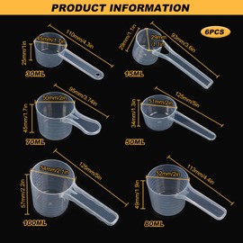 Plastic Measuring Spoons Sets, 6 Pcs Transparent Measuring Scoop 15ml 30ml 50ml 70ml 80ml 100ml Spoon Scoops for Food Flour