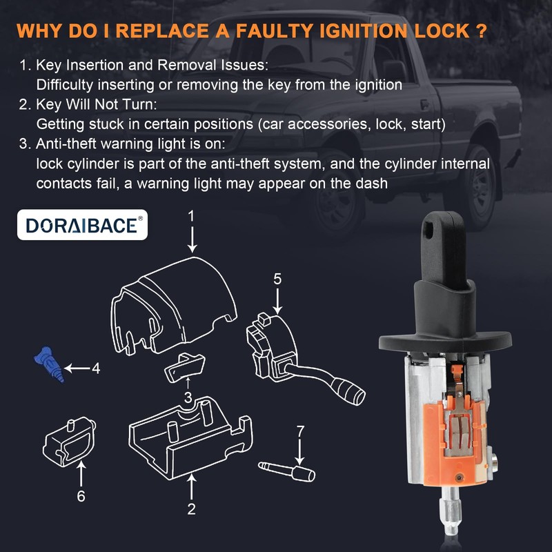 Ignition Switch Lock Cylinder&Two Door Lock Cylinder Set With 2