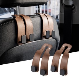 E-Mangue 2 Pack Car Seat Headrest Hook, Car Handbag Hook for Purses and Bags, Car Seat Back Storage Hooks, Double Hook Holder, Car Organisation Accessories (Brown)