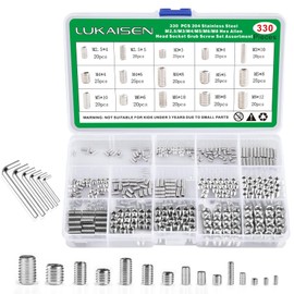 TOP-VIGOR 330Pcs Grub Screw Assortment Set, M2.5/M3/ M4/M5/M6/ M8 Hex Socket Head Set Screws(Cup Point), Threaded Fasteners for Door Handle, Faucet, Light Fixture Home Repairs, Fixtures
