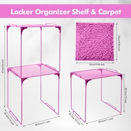 Ninehaoou 3 Pcs Locker Organizer Shelf and Carpet Decorating Kit Stackable Extra Tall Locker Organizer Back to School Essentials Metal Shelf and Rugs for Classroom School Office Work Bathroom Kitchen