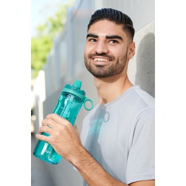 Pogo Botella de Agua de plástico Reutilizable de 32 onzas, Paquete de 2 con Tapa Chug y asa de Transporte, sin BPA, Apto para Deportes y Viajes, Apto para lavaplatos, Aquaviva/Rosa Satinado