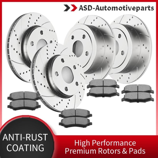 ASD-automotiveparts Front Rear Drilled Disc Brake Rotors Brakes Pads for