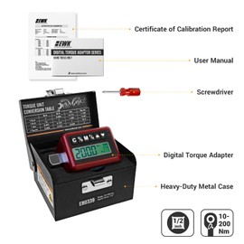 EWK 1/2-inch Drive Digital Torque Adapter 7.4–147.6 ft-lbs (10–200 Nm), Electronic Torque Wrench Adapter with LED Display and Buzzer Over Torque Alert for 1/2" Ratchets