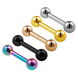 KJM Fashion 5 x Anodised Straight Barbell 1.2 mm 16 g Ball Earrings, Stainless Steel