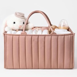 Organizador de Caja de Pañales para, Elegante Cesta para Pañales, Cesta de pañales para,Lista de regalos para recién nacidos y Suministros básicos (Rosa pálido)