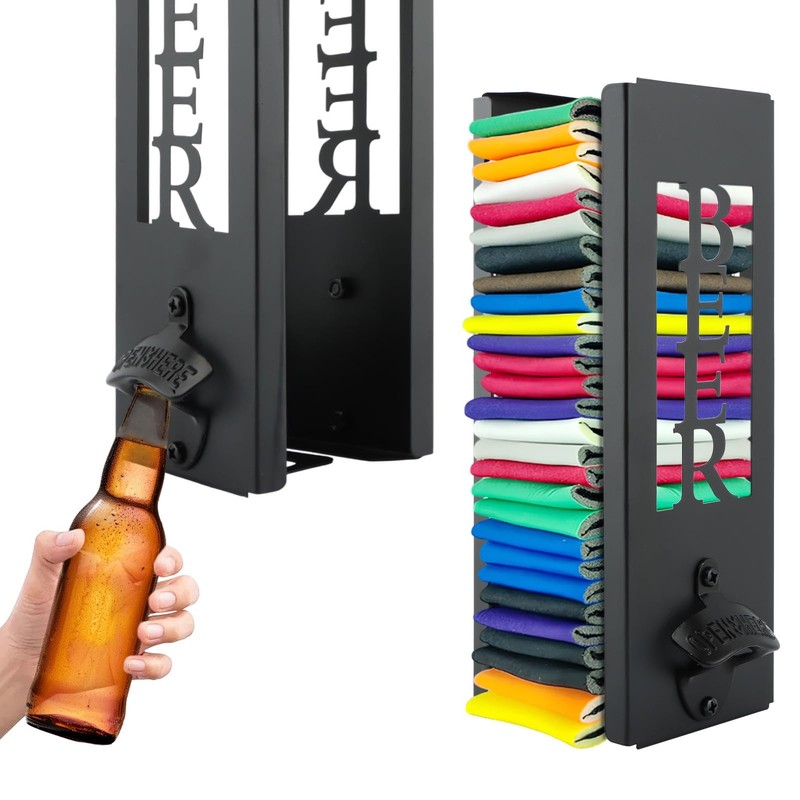 Can Cooler Holder with Bottle Opener, Beer Can Sleeves Dispenser