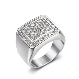 MIVEIVIA ICED OUT Ring for men Wedding Rings for Men Double Rectangles Stainless Steel ring Hip Hop ring Radiant Rings Bling Iced Out Jewelry Punk Ring Club ring Heavy Metal ring Party (9)