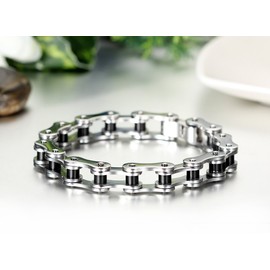 JewelryWe Mens Bicycle Chain Link Bracelet Stainless Steel Biker Bracelets Black Silver