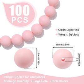 JMBOXBTQ JMBOXBTQ 100Pcs Silicone Beads, 15mm for Keychains & Jewelry Making, Bulk Pack for Pens & Bracelets (Light Pink)