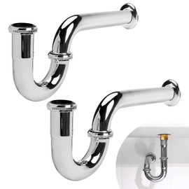 JEAPHA Stainless 2 Pack Steel P-Trap - 1 1/4 Inch Bathroom Basin Sink Waste Trap with Reducing Washer, Chrome Finish, Silver