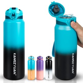 Insulated Water Bottle, Water Bottles, Metal Thermos Bottles for Sports, Gym and Travel, BPA-Free - Navy/Orange Gradient (24 oz, Green/Black Gradient)