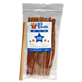 123 Treats 12-Inch Bully Sticks for Dogs (1 Pound Bag) – 100% Natural Grass-Fed Bulk Chews for Dogs & Puppies, Free-Range, Long Lasting Premium Beef Chews | Fully Digestible Dental Treats