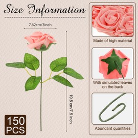 150 Pieces Artificial Roses Bulks Fake Roses Flowers for DIY Wedding Bouquets Valentine's Day Party Holiday Baby Shower Home Decorations (Pink)