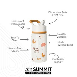 Simple Modern Kids Summit Water Bottle with Straw Lid | 14oz Stainless Steel Cup Insulated Tumbler for Toddlers, School | Farm Animals
