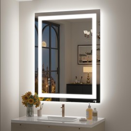 CHARMOR 28x36 LED Lighted Bathroom Mirror, Dimmable Vanity Mirror with Lights, Backlit and Front Lighted Mirror for Wall, Anti-Fog, Memory, Shatterproof (Horizontal/Vertical)