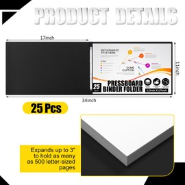 Resurhang 25 Pcs Pressboard Report Cover, 3" Capacity Presentation Binder Folder with Metal Prong Paper Fastener to Neatly Bind Reports Proposals Transcripts, Other Documents (11x17 Inch,Black)