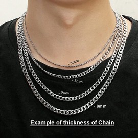 Daisy Philip 3mm 5mm 7mm 9mm CURB Mens Necklace Silver Chain Cuban - Stainless Steel Jewellery - Neck Link Chains for Men Man Women Boys Kids (50cm*9mm)