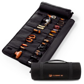 Foxrino Tool Roll For Men, Heavy Duty Tool Roll Bag Organizer, Roll Up Tool Pouch with 20 + 1 Pocket, Perfect Gifts for Men Father Dad Mechanic, Black