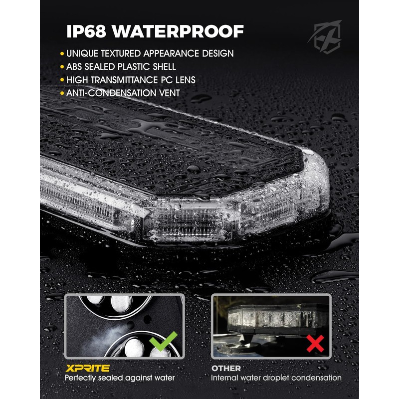 Xprite Amber Rooftop Emergency Strobe Light Bar, US Flag Beacon