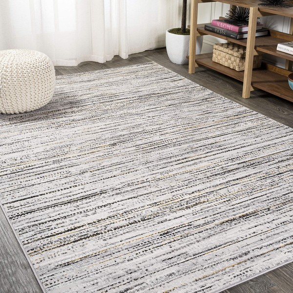 JONATHAN Y SOR200A-3 Loom Modern Strie' Indoor Area-Rug Solid Striped Casual Transitional Easy-Cleaning Bedroom Kitchen Living Room Non Shedding, 3 ft x 5 ft, Gray/Black