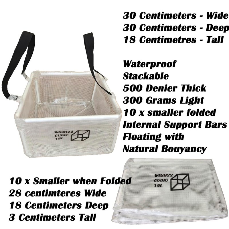 WASH22 Cubic 15L Folding Collapsible Camping Washing Up Basin Bucket