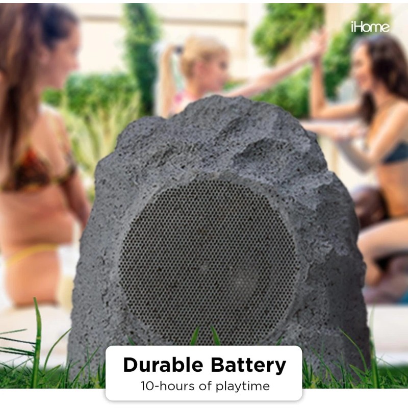 iHome Bluetooth Weatherproof Outdoor Rechargeable Rock Speakers (PAIR)