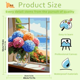 Reivworl Flowers Paint by Numbers Kit for Adults, Hydrangea Paint by Number Adult, Painting by Numbers for Gifts and Home Interior Decor 16x20 Inch