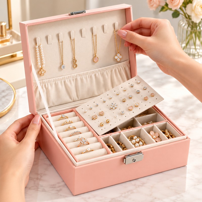 Double-Layer Jewelry Box for Organized Storage – Leather Case with