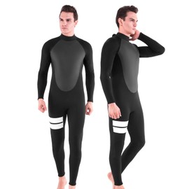 REALON Wetsuit Men 3/4mm Womens Neoprene Full Body Thermal Scuba Diving Suits, 4mm One Piece Wet Suit Cold Water Swimsuits for Surfing Snorkeling(3/4mm Black, 3X-Large)