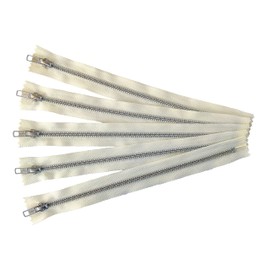 YKK Aluminum Silver Metal Zippers in Vanilla/Cream/Offwhite - #5 Closed-end Zippers - 6 Inch - Set of 5 Pieces by Craftbot