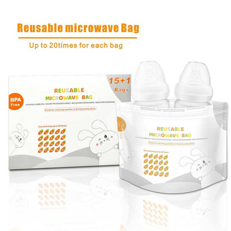 16pcs Bimirth Baby Bottle Cleaning Bag Breast Pump Teether Microwave