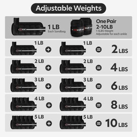 AmStaff Fitness Adjustable Ankle Weights 1 Pair 2 4 6 8 10 Lbs Leg Weight Straps for Strength Training, Walking, Jogging, Running, and Fitness Workouts – 1-5 lbs Each Ankle, 10 lbs Pair Set (Black)