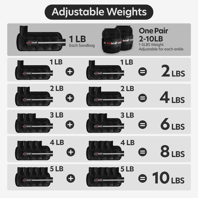 AmStaff Fitness Adjustable Ankle Weights 1 Pair 2 4 6