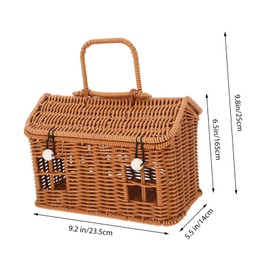 WHAMVOX House Shaped Basket With Lid Easter Basket Plastic Rattan Storage Basket Portable Picnic Baskets Woven Shelf Organizer For Kids Home Decor Photo Prop