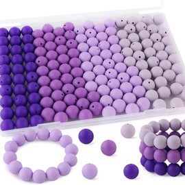 Kovict 150Pcs Silicone Beads 15mm Mix Color, Bulk Silicone Beads for Keychain Making, 15mm Silicone Beads for Pens and Bracelet Making(Purple)