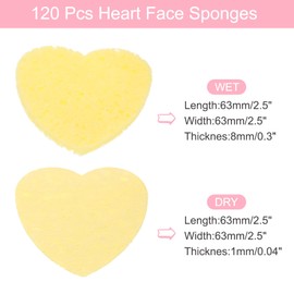 uxcell 120 Count Compressed Facial Sponges Heart-Shaped Face Cleansing Sponges Pads for Daily Skincare Routines at Home, Kitchen, Travel, Yellow