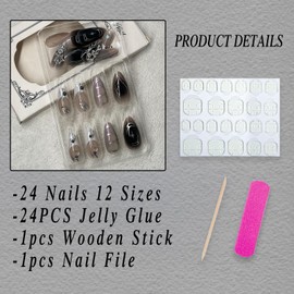 ROFIBUT White French Tip Press on Nails Medium Almond Fake Nails with Star Charm Design Glossy Y2K Sliver Chrome Glue on Nails Reusable Metallic Stiletto Acrylic Nails for Women Manicure 24Pcs