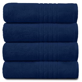 Gaveno Cavailia 100% Natural Cotton Thick Absorbent 450 GSM Hampton Hand Towel [ Pack of 4-Navy (50x80 cm)