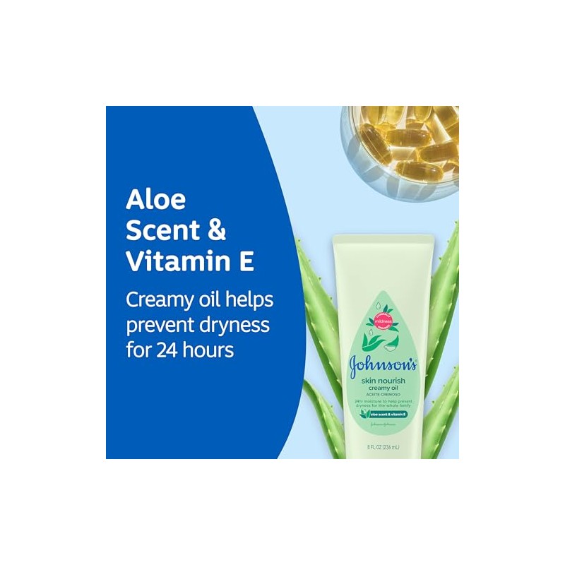 Baby Johnson aceite cremoso Aloe y vitamina E, 8 onzas