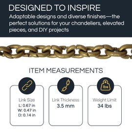 RCH Hardware CH-25-PB Decorative Solid Brass Chain for Hanging, Lighting - Small Standard Un-Welded Links (1 Foot) (Polished Brass)