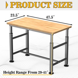 Ultrawall Workbench for Garage, 47.5" Adjustable Height Work Table, Heavy Duty Rubber Wood Workstation for Workshop, Office, Home, 2000 LBS Load Capacity