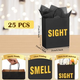Kolldenn 25 Pcs / 5 Sets 5 Senses Gift Bags for Him Her Five Senses Kraft Gift Bags with Handles Present Wrappings for Birthday Anniversary Wedding Graduation Party Supplies(Black)
