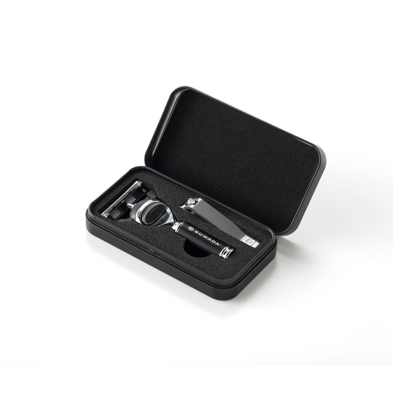 SUWADA Travel Set [Black] Nail Clipper Mini & Travel Razor